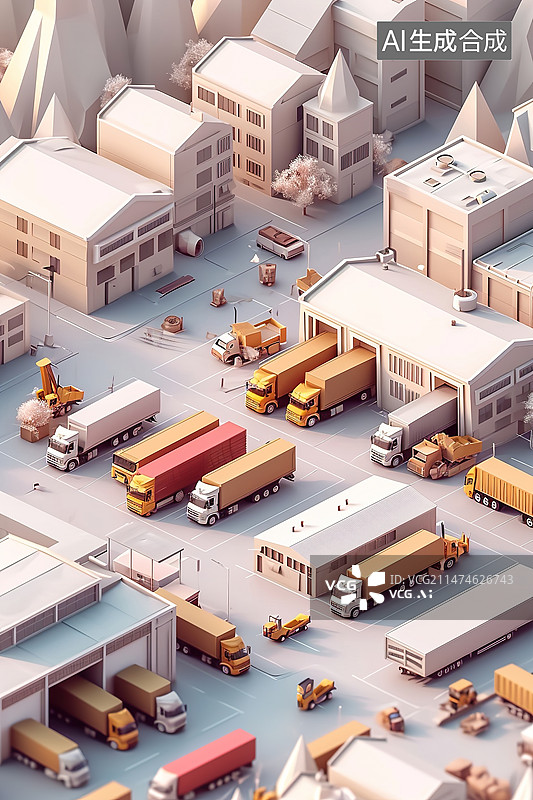 【AI数字艺术】物流园快递3D卡通可爱风格图片素材