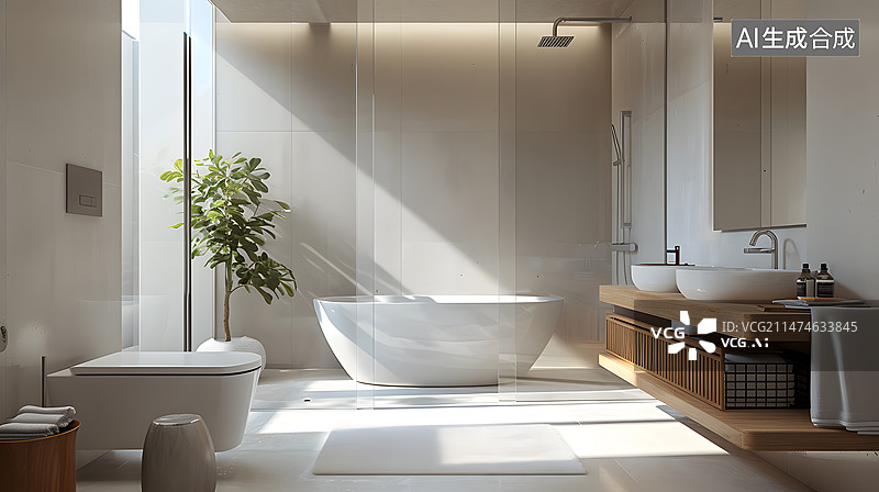 【AI数字艺术】时尚现代的浴室内部环境图片素材