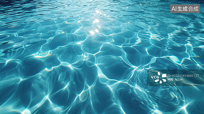 【AI数字艺术】蓝色水面阳光波纹图片素材