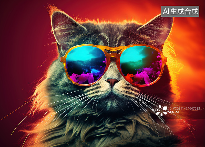 【AI数字艺术】戴太阳镜的猫的特写镜头图片素材