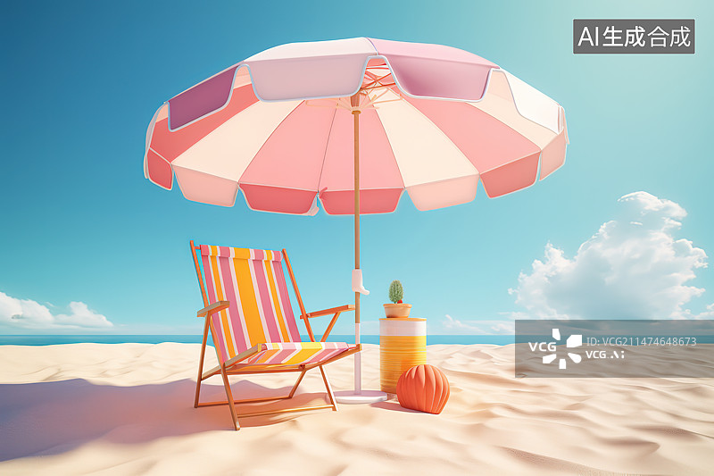 【AI数字艺术】沙滩上的躺椅和阳伞图片素材