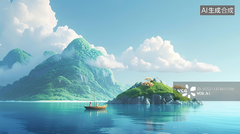 【AI数字艺术】美丽的日落在热带海洋与长尾船在南部图片素材