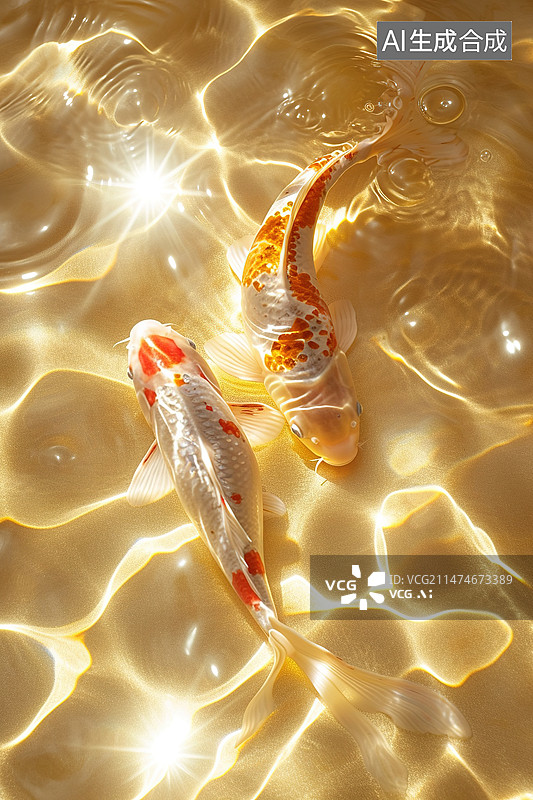 【AI数字艺术】锦鲤在金色的的池子里图片素材