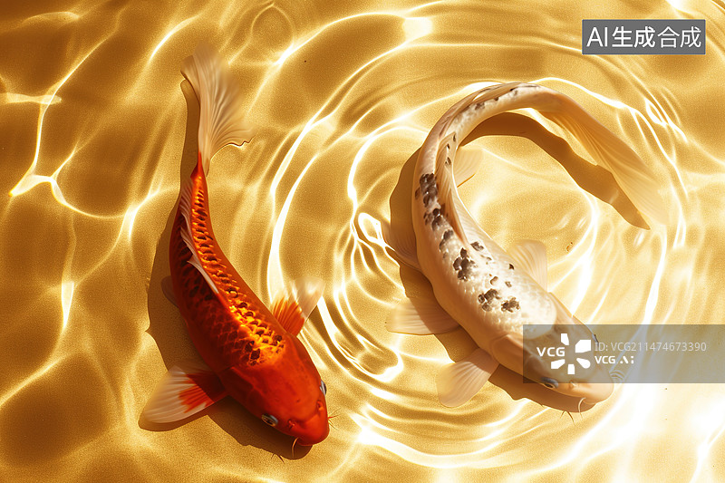 【AI数字艺术】锦鲤在金色的的池子里图片素材