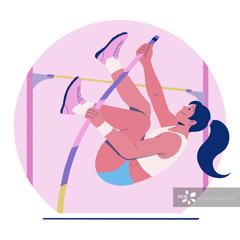 奥运会田径女子撑杆跳高扁平风插画图片素材