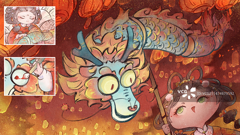 女孩舞动龙灯图片素材