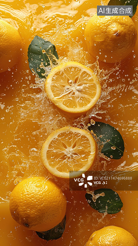 【AI数字艺术】柠檬与冰块图片素材