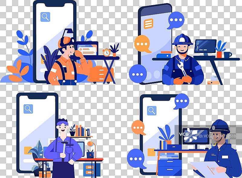 手绘工程师或维修工人物图片素材