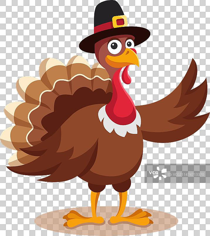 戴朝圣者帽子的火鸡卡通形象图片素材