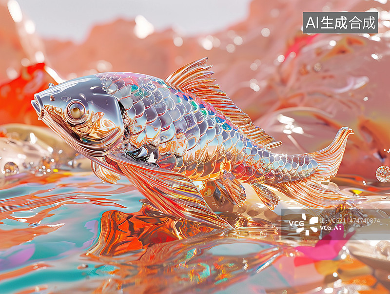 【AI数字艺术】酸性风格鲤鱼图片素材