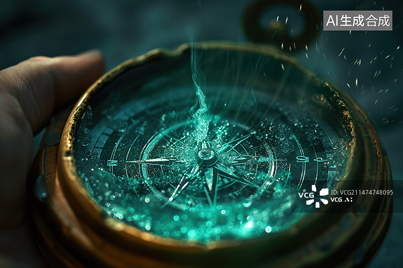 【AI数字艺术】手持航海罗盘的人的特写镜头图片素材