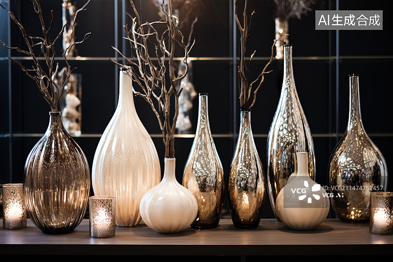 【AI数字艺术】家里桌子上的玻璃容器特写镜头图片素材