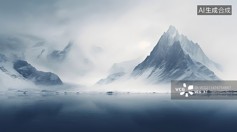 【AI数字艺术】极简雪山风景图片素材