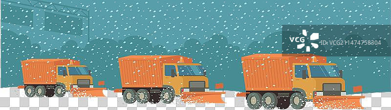 清扫高速公路的扫雪车队图片素材