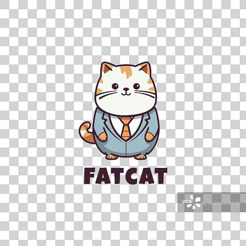燕尾服猫吉祥物Logo设计模板，肥猫图标图片素材