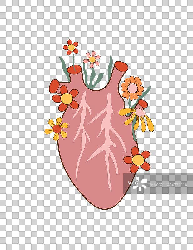 时髦的爱心雏菊花，嬉皮士60年代风格图片素材