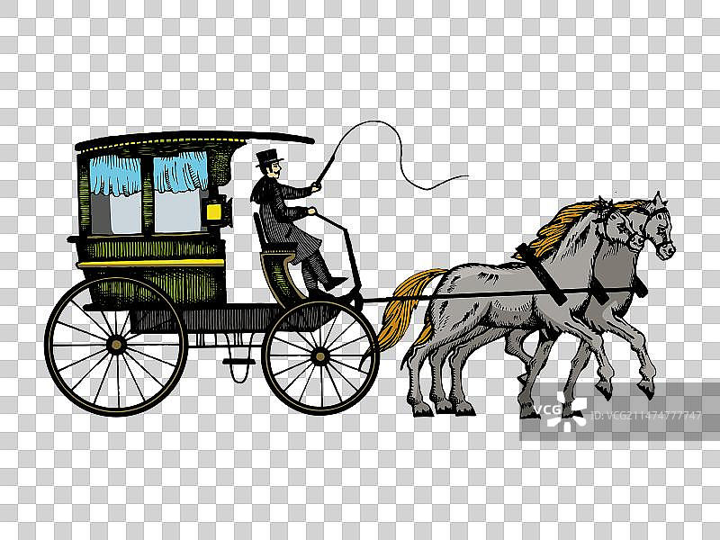 马车与马匹雕刻风格图片素材