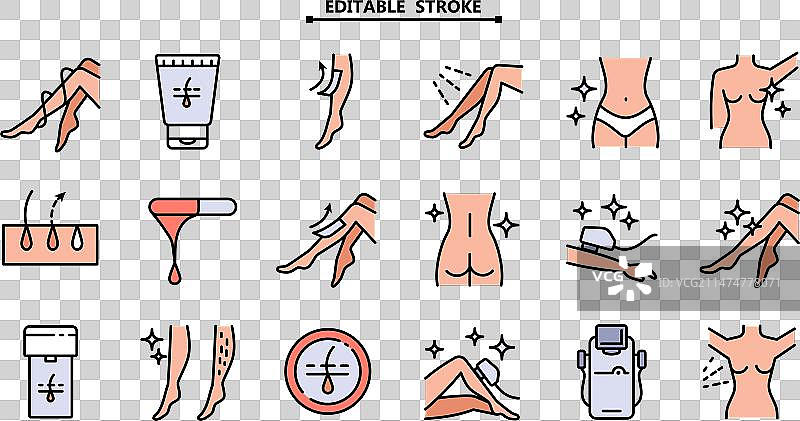 可编辑笔触的轮廓图标集图片素材