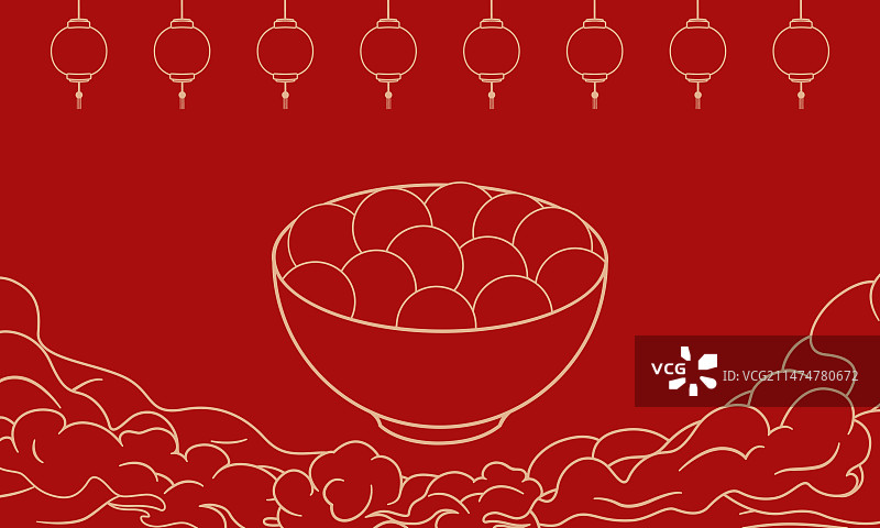 中国春节元宵节日金色线条矢量插画图片素材