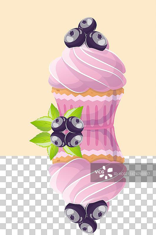 紫色背景上的卡通蓝莓松饼图片素材