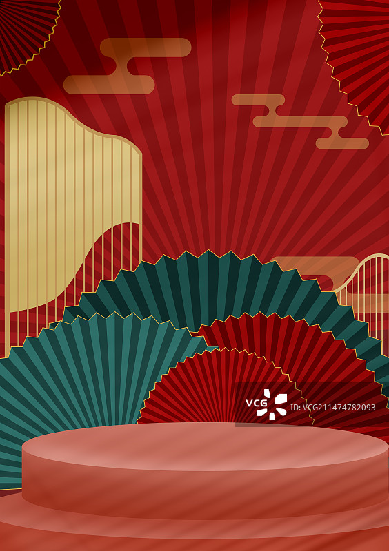 电商红色古风折扇海报图片素材