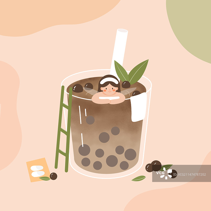 奶茶精灵扁平风可爱插画图片素材