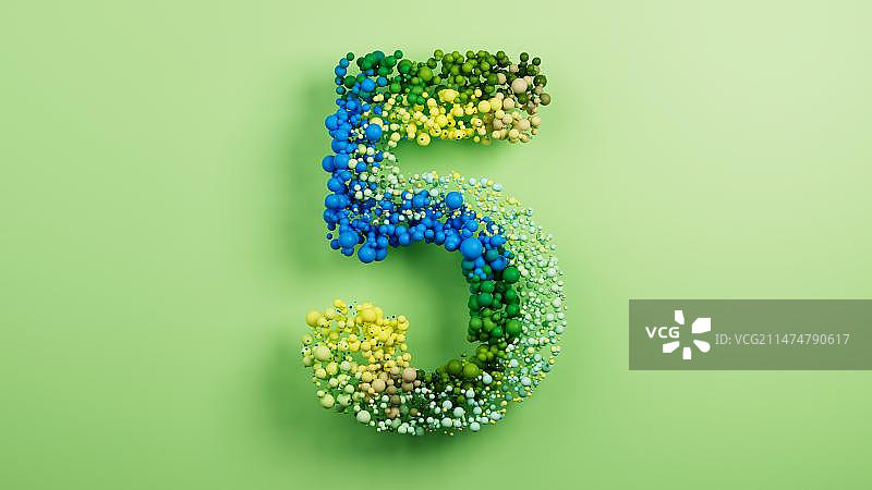 在绿色背景上由无数小球组成的数字图片素材