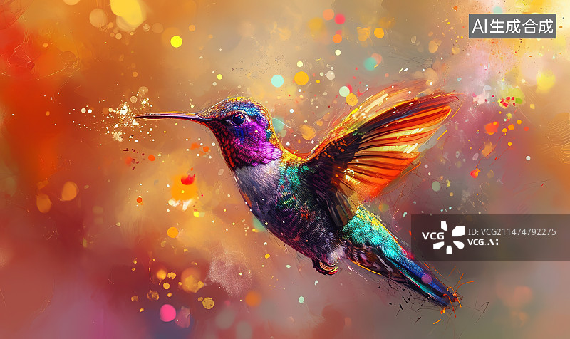 【AI数字艺术】蜂鸟飞过的特写镜头图片素材