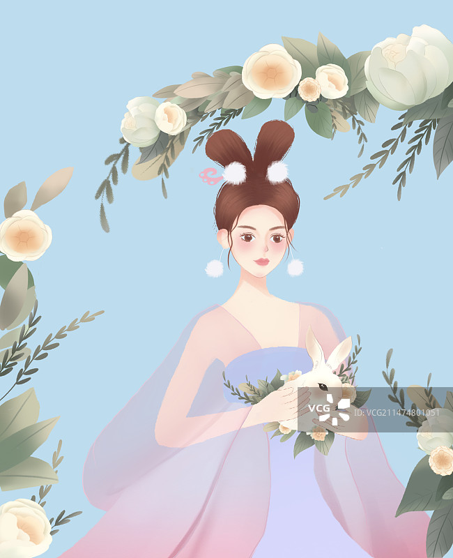 花中少女图片素材