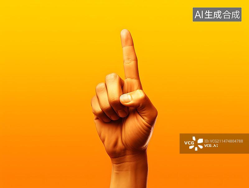 【AI数字艺术】黄色背景下的人手特写镜头图片素材