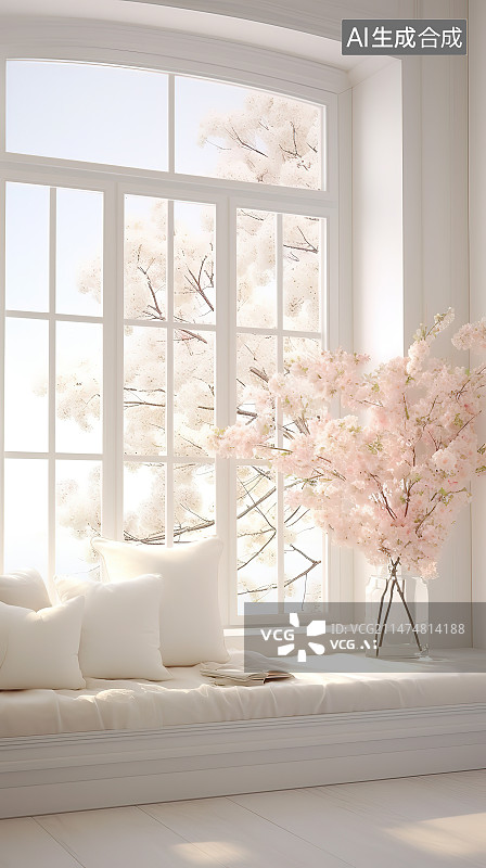 【AI数字艺术】家里靠窗的沙发上的花图片素材