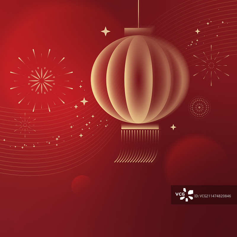 新年春节红色背景金色装饰元素插图之灯笼图片素材