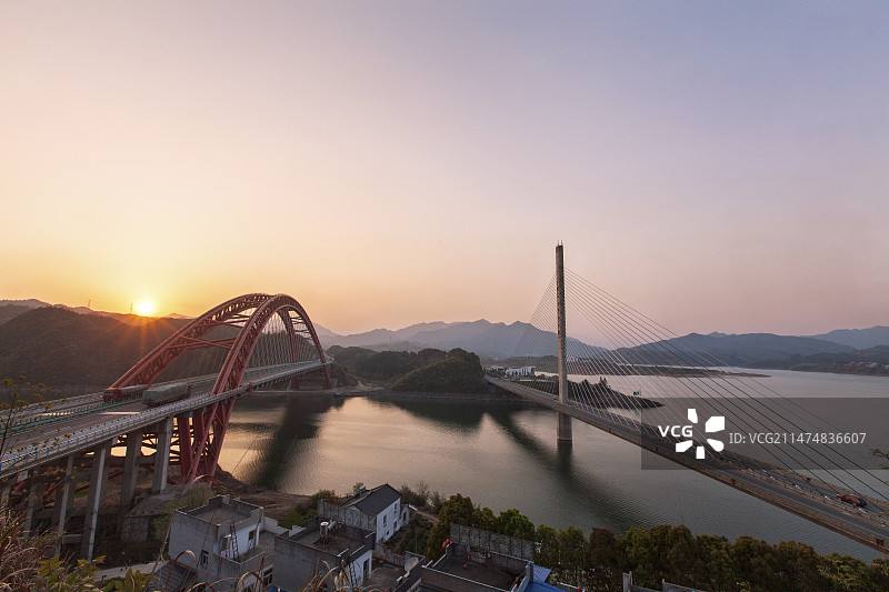 双桥日落图片素材