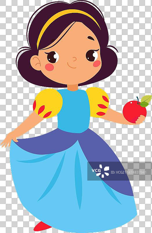 穿着漂亮裙子，拿着苹果的白雪公主图片素材