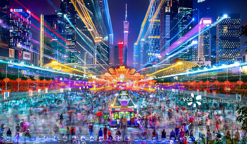 广州天河区迎春花市夜景图片素材