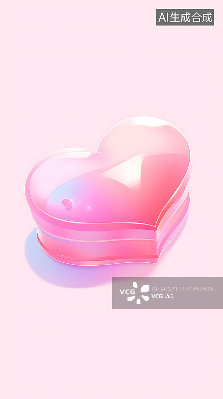 【AI数字艺术】粉色透明爱心礼物盒插画图片素材