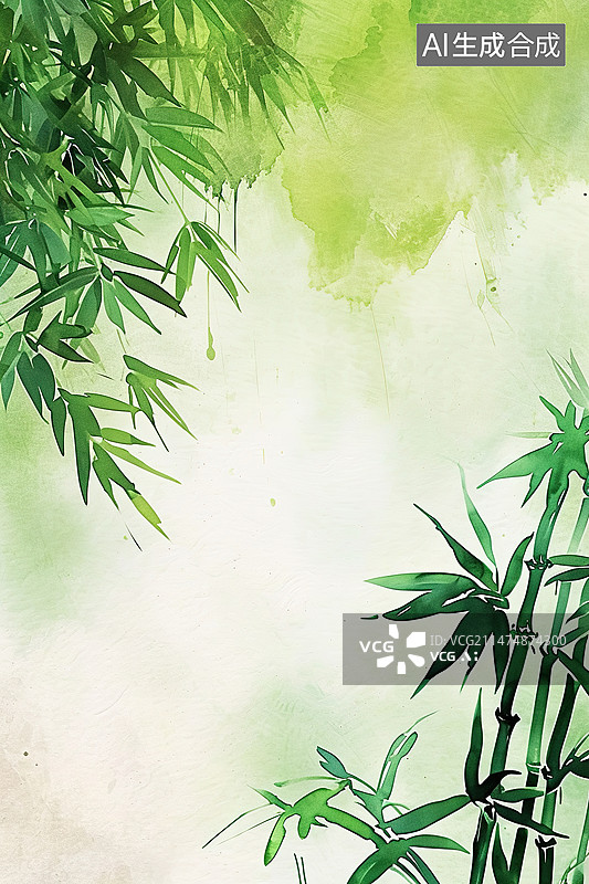 【AI数字艺术】中国风竹子插画背景素材留白图片素材