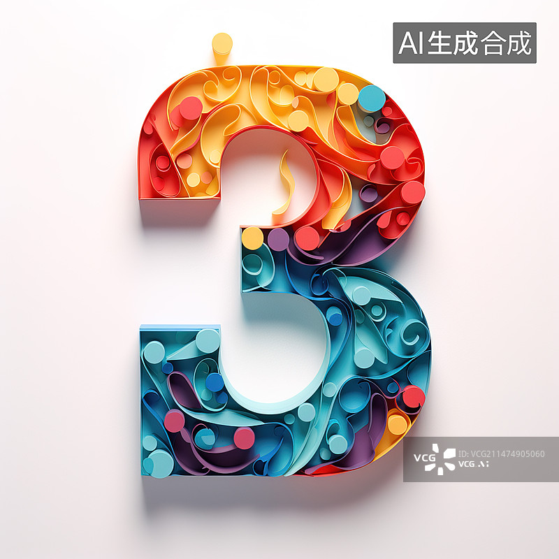 【AI数字艺术】艺术字数字3图片素材