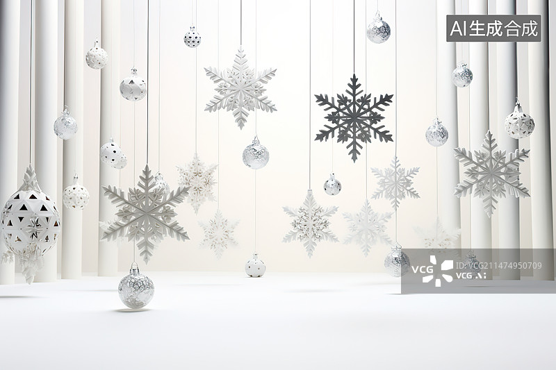 【AI数字艺术】白色背景下圣诞装饰的特写镜头图片素材
