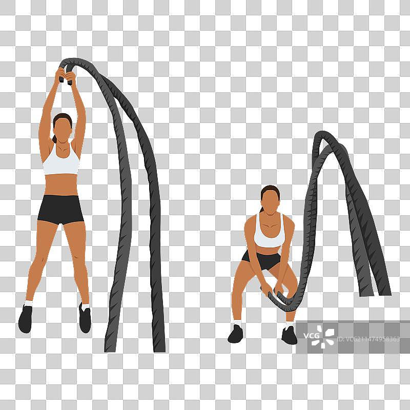女性做战绳双臂猛击运动图片素材