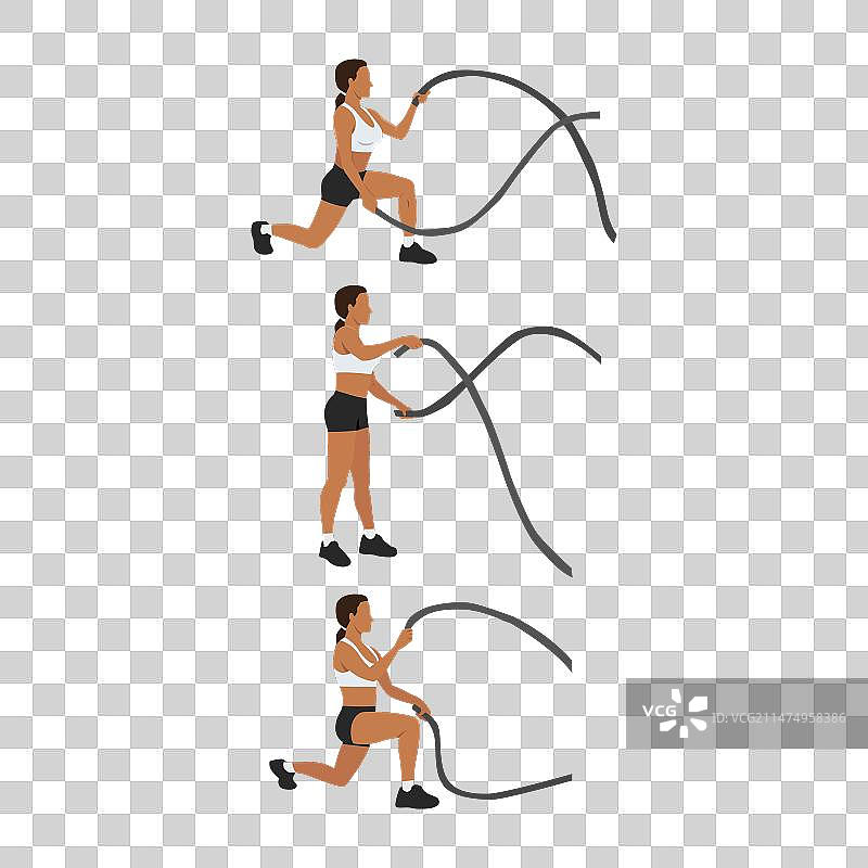 女子做战绳反向弓步运动图片素材