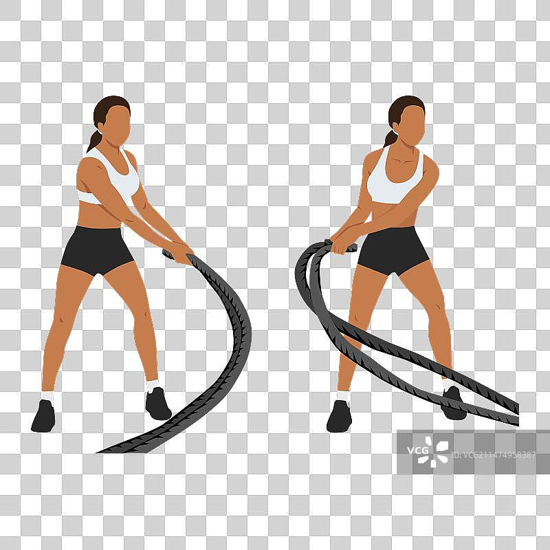 女性进行战绳训练图片素材