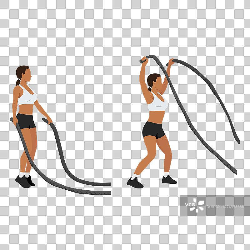 女性做战绳开合跳运动图片素材