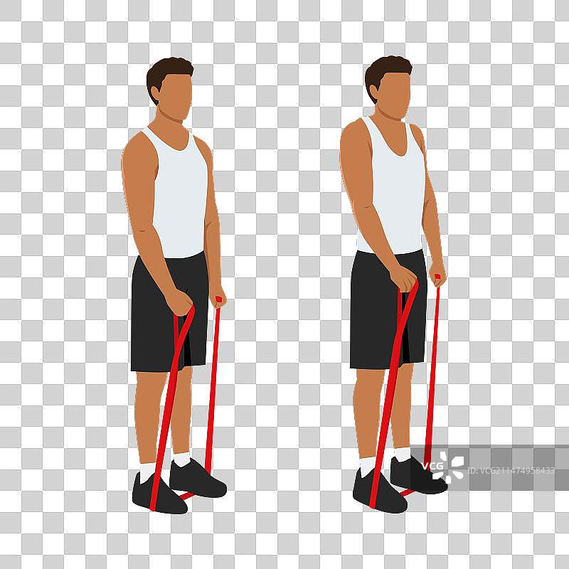 男人用阻力带耸肩图片素材