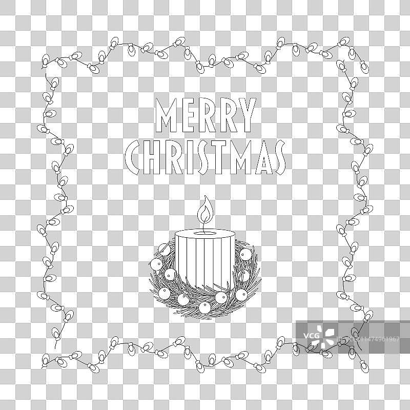 圣诞节字母文本和蜡烛花环框架图片素材