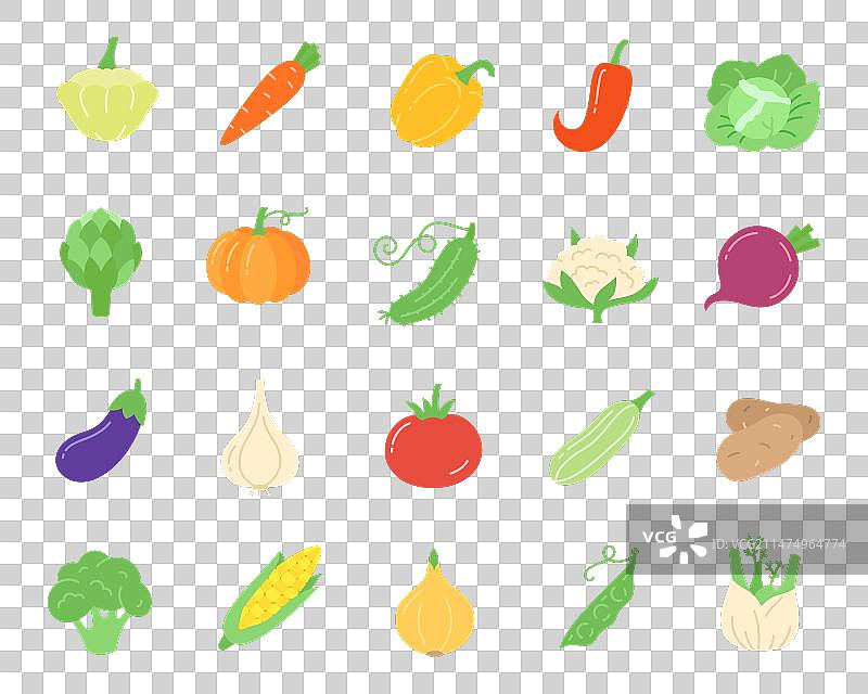 蔬菜食品扁平卡通图标集图片素材