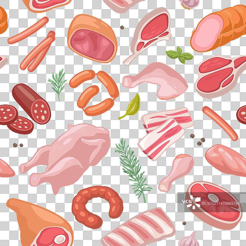 彩色肉制品无缝图案图片素材