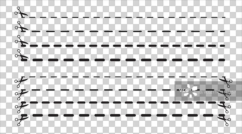 一组带剪刀的裁剪线图片素材