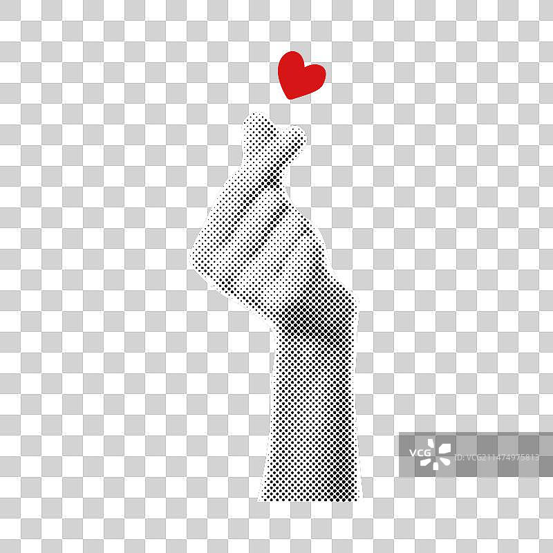 半色调效果韩国手势与红色爱心图片素材