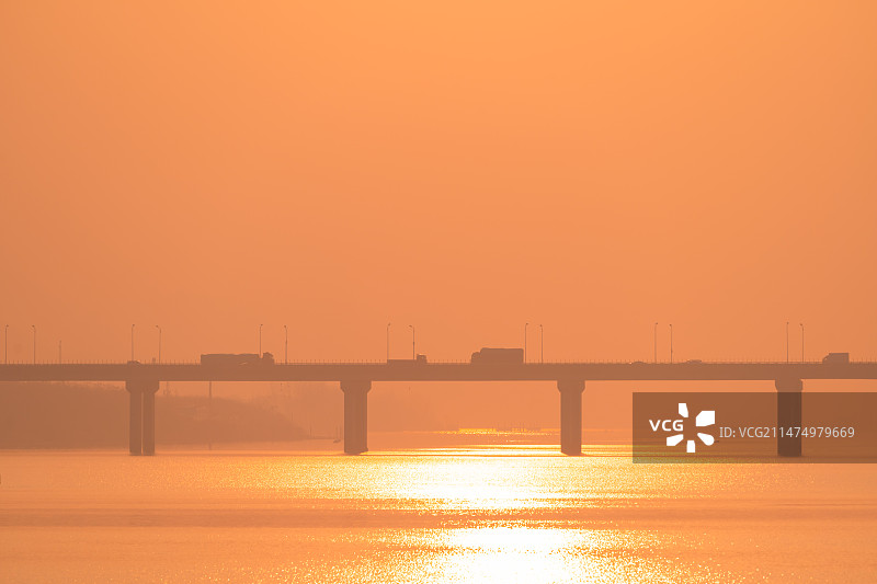 浙江杭州萧山区三江口袁浦大桥夕阳日落自然风景图片素材